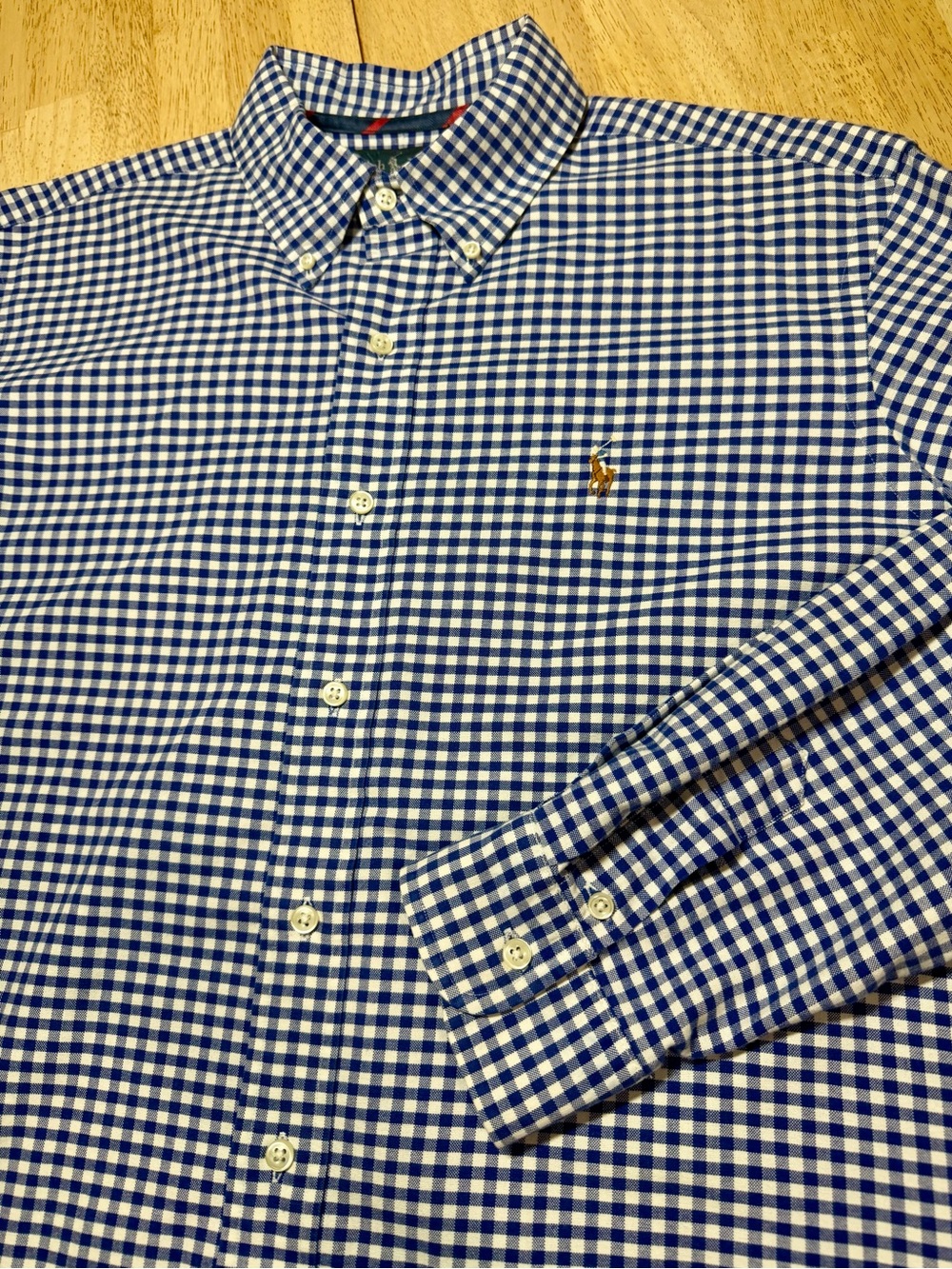 Polo Ralph Lauren Blue White Gingham Plaid Button Down Oxford Shirt Pony Mens L